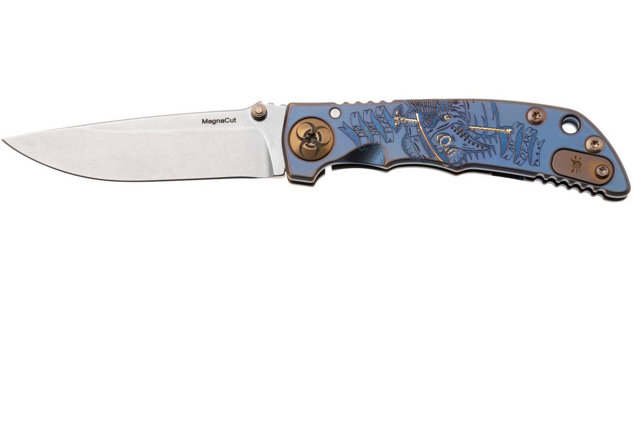 Spartan Harsey Folder 3.25 SF10SWBL-PL-DOC, Stonewashed CPM MagnaCut, Plague Doctor Blue/Bronze Anodized Titanium zakmes