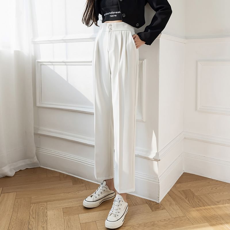 Sienne - Hoge taille effen cropped taps toelopende broek