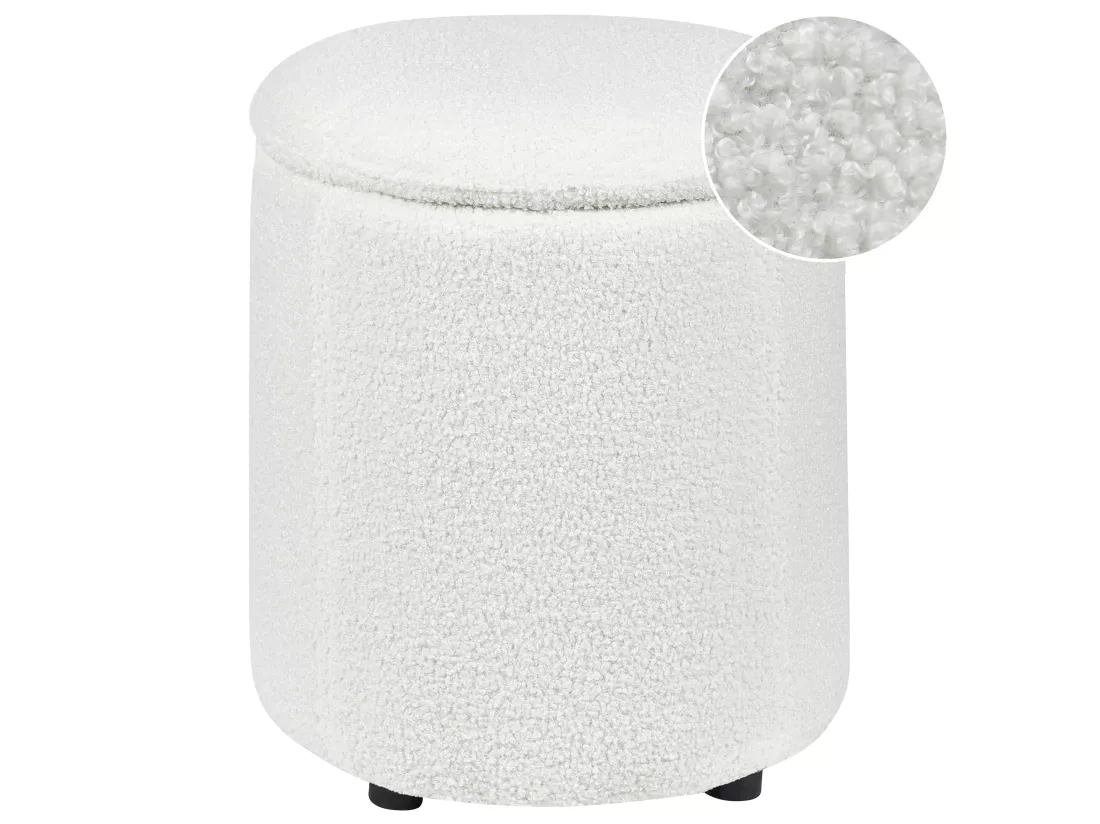 Pouf coffre en tissu bouclé blanc cassé MARYLAND