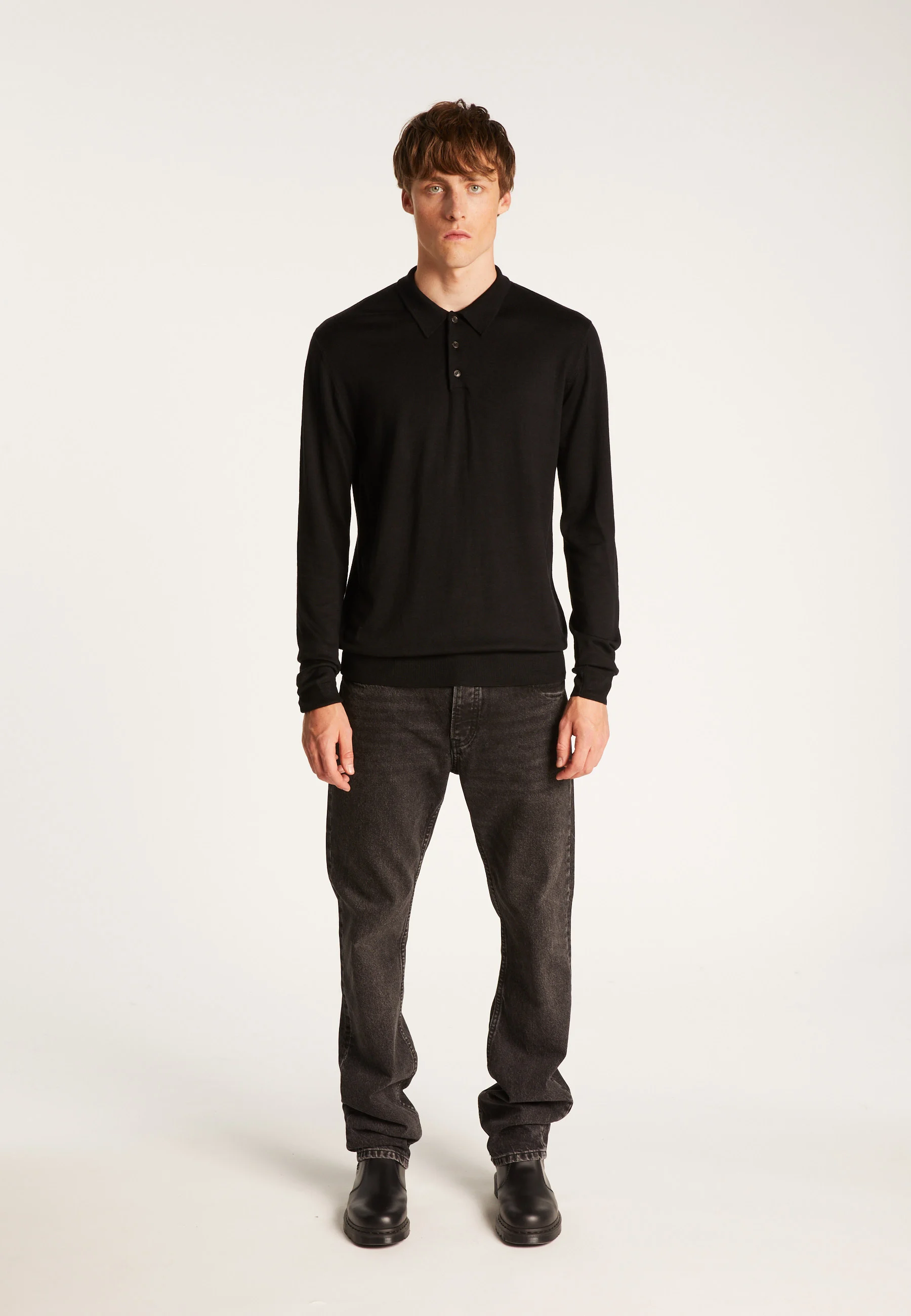 ENIAH24 - Pull col polo en laine mérinos | Noir