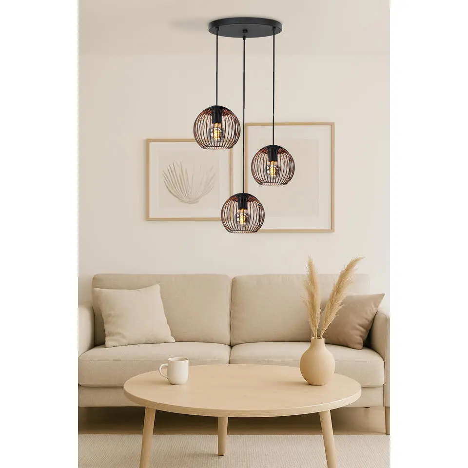 EGLO Almanzora Hanglamp - E27 - Ø 46.5 cm - Staal - Zwart/Koper