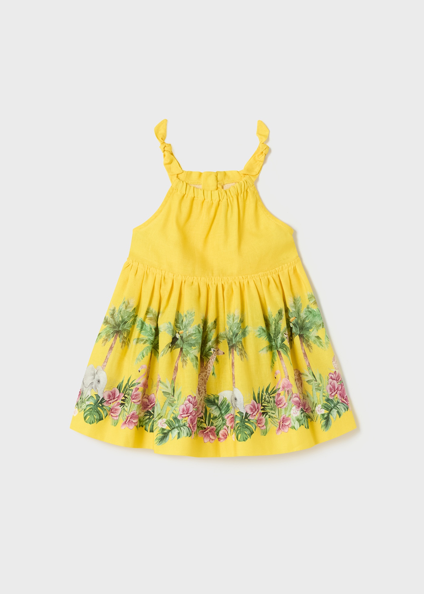 Vestido de saia estampada de linho para bebê