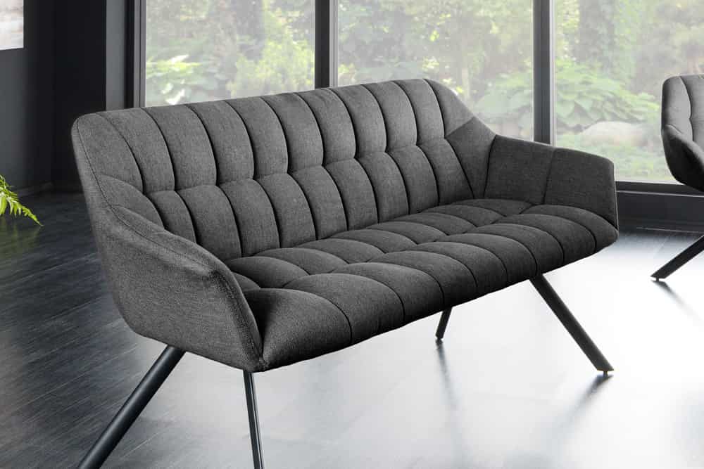 Esszimmer Sitzbank PAPILLON 165cm anthrazit Flachgewebe mit Lehnen schwarzes Metallgestell