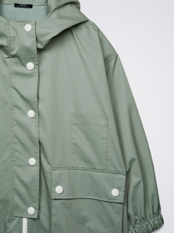 Parka com bolsos e capuz - Verde