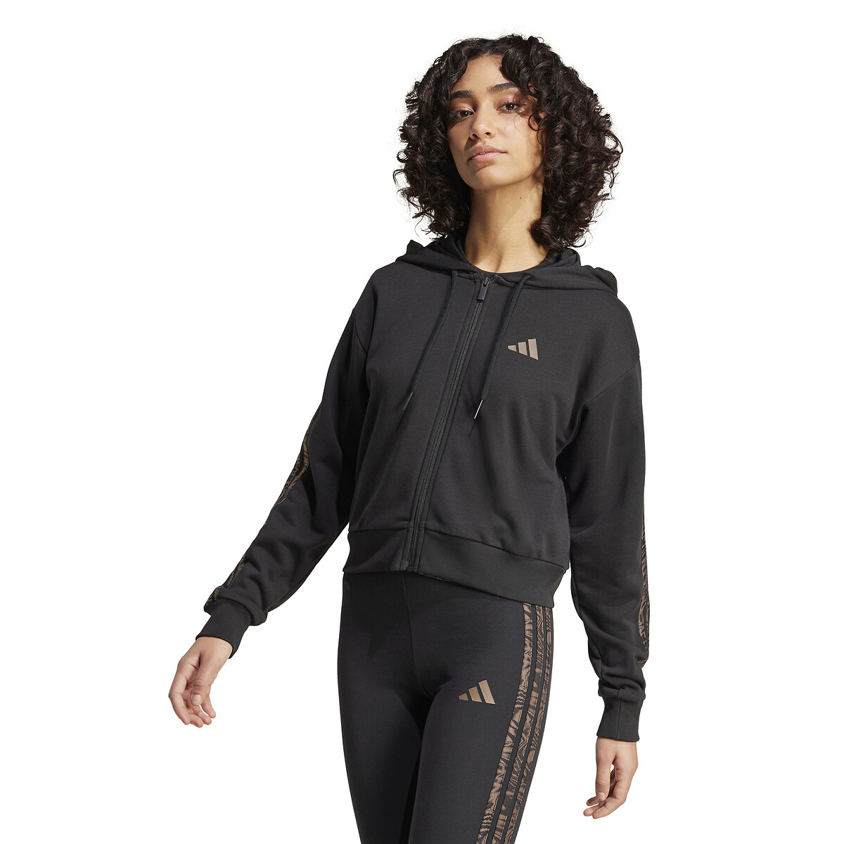 ADIDAS SPORTSWEAR<br>Moletom com zíper, 3 listras, estampa de animais