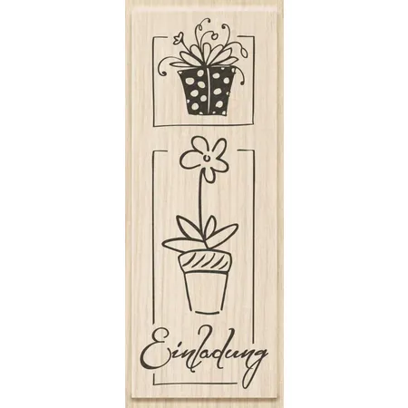 Knorr Prandell Stempel aus Holz (Einladung) 11 x 3.8 cm, Motiv: Einladung Flowers