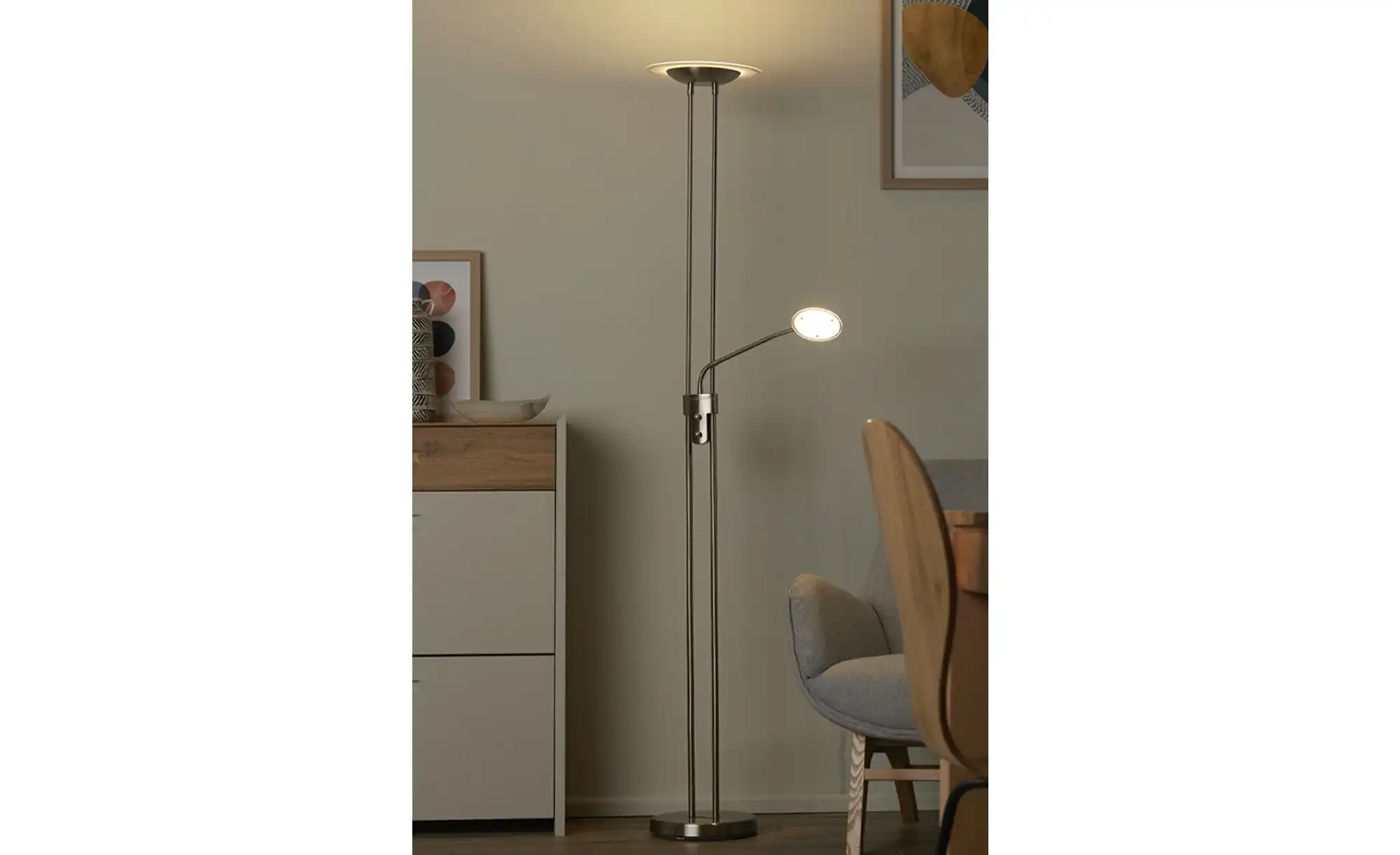 Meisterleuchten LED-Deckenfluter, 2-flammig, Nickel matt