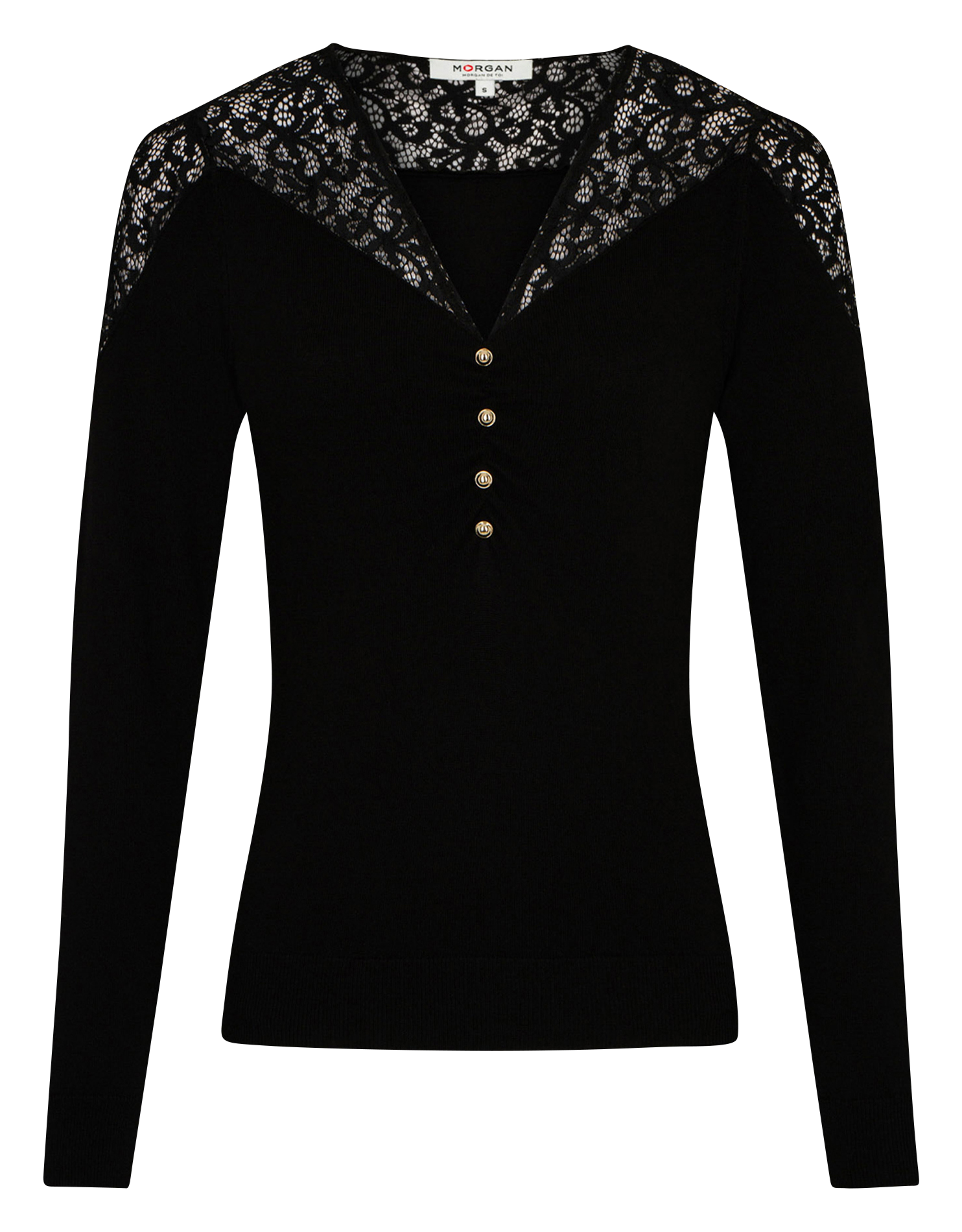 MBOU - Pull fin col V en dentelle| Noir