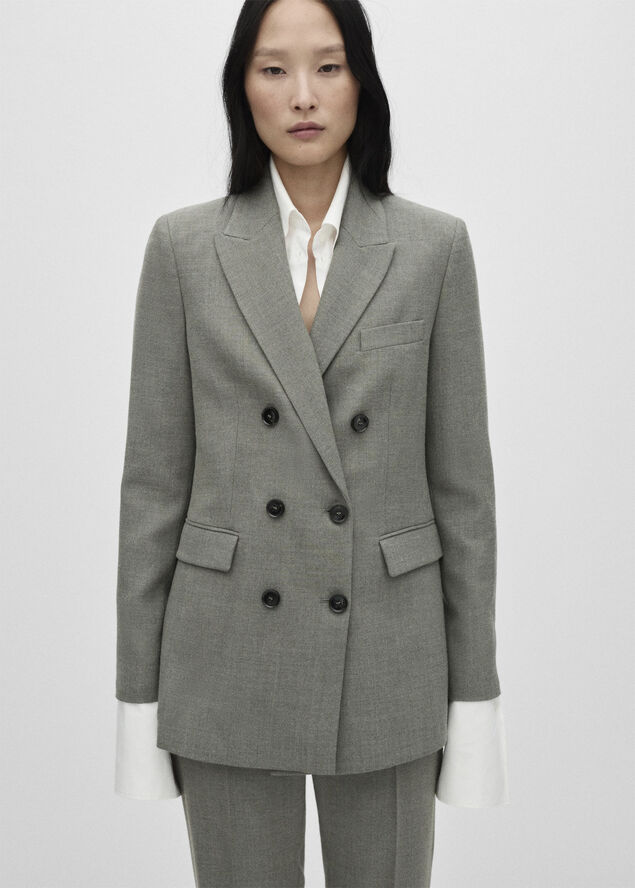 MANGO Double-breasted suit jacket Lt pastel grey