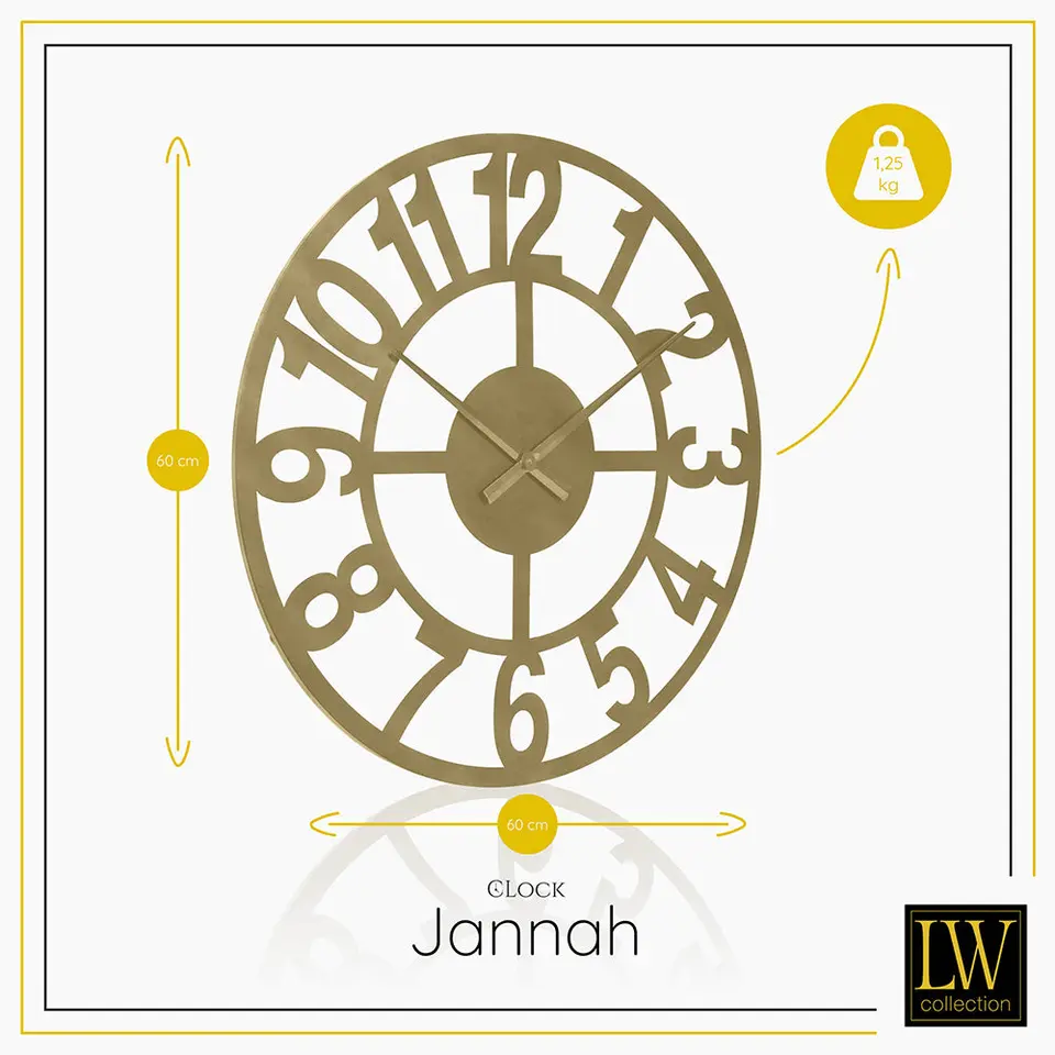 LW Collection Wandklok Jannah goud 60cm
