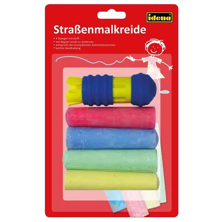 Idena Straßenmalkreide 4 Stangen mit Griffhalter