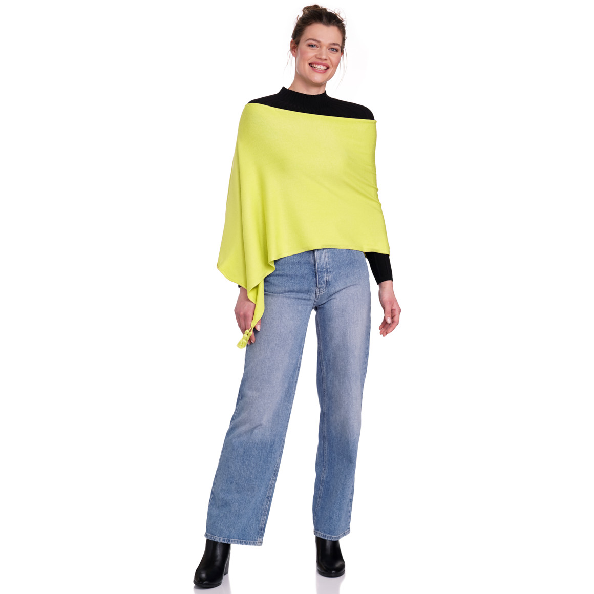 Gina Benotti Damen Poncho mit Tasseln hellgrün
