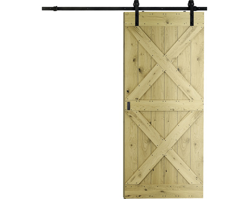Complete schuifdeurset Barn Door Motif X Eiken fineer 79x210 cm incl. deurblad, schuifdeurbeslag en krukset