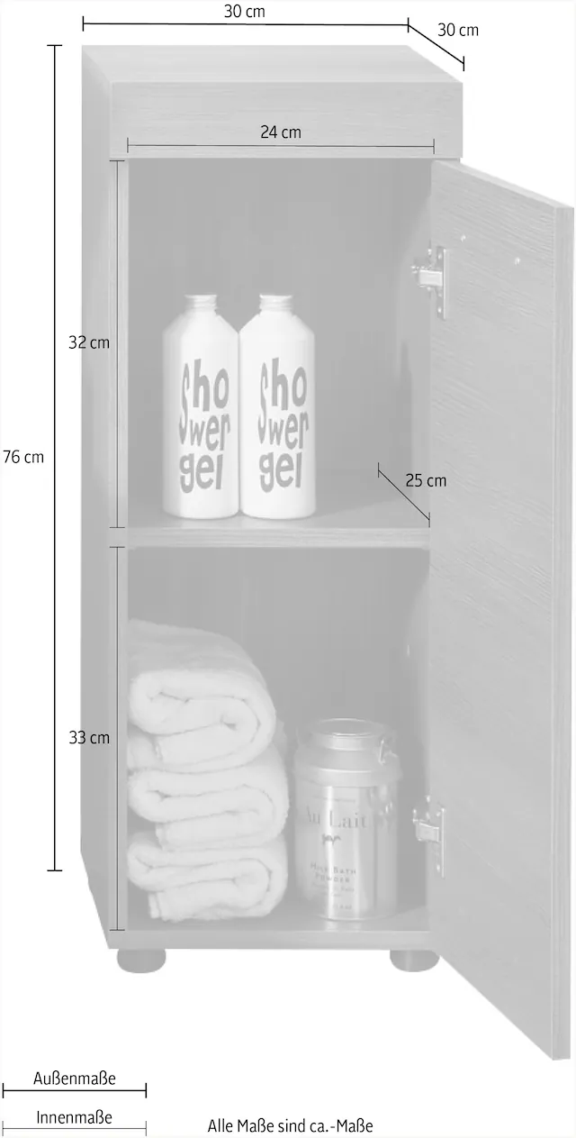 welltime Stauraumschrank »Royan« Badkommode mit 2 Fächern in Rauchsilber - Masse (B/T/H) 30/30/76 cm