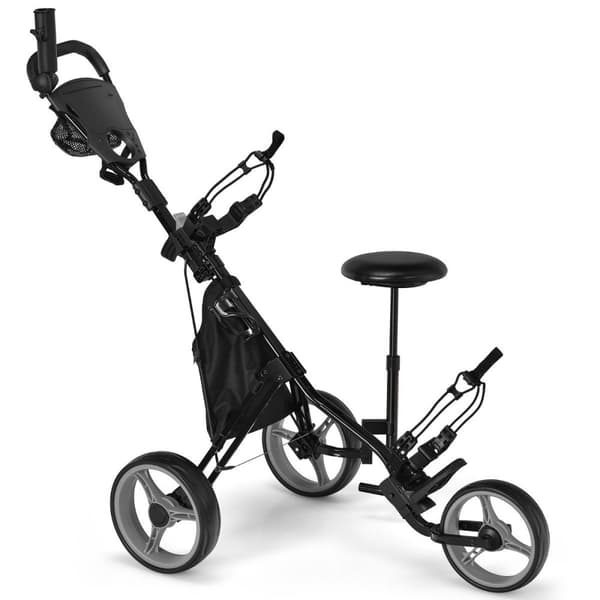 3 hjuls golfvogn laget av aluminium med paraplyholder og sete sammenleggbar golfvogn golf caddy grå