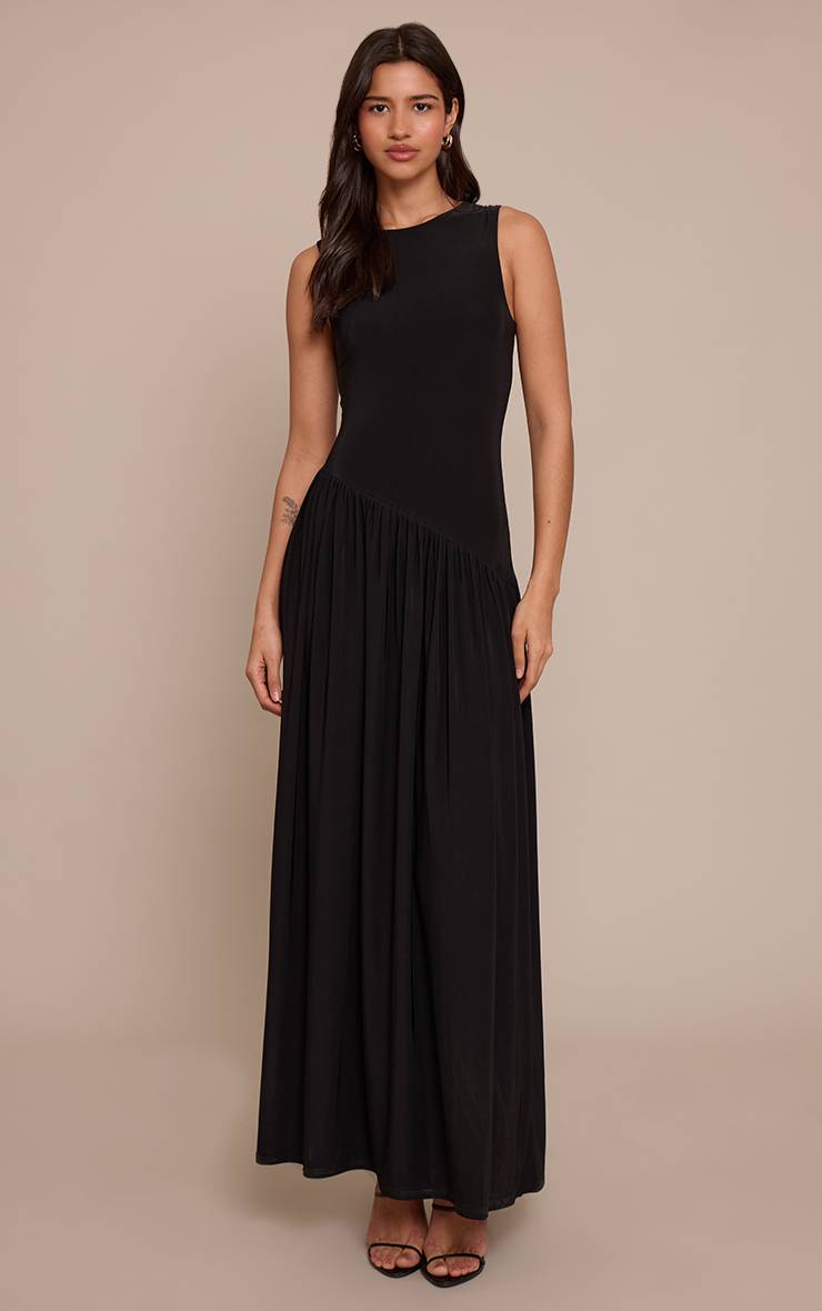 Noir Robe Maxi Asymétrique Double Couche Toucher Doux Tall
