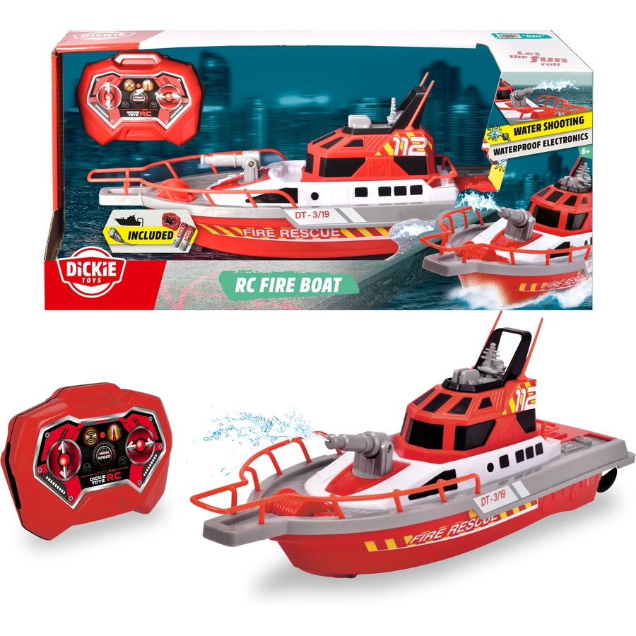 DICKIE RC Fire Boat, Feuerwehr-Boot, RTR mit Wasserspritzfunktion