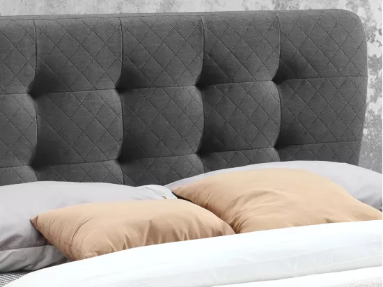 Lit 140 x 190 cm avec tête de lit capitonnée - Tissu - Gris - ELIDE