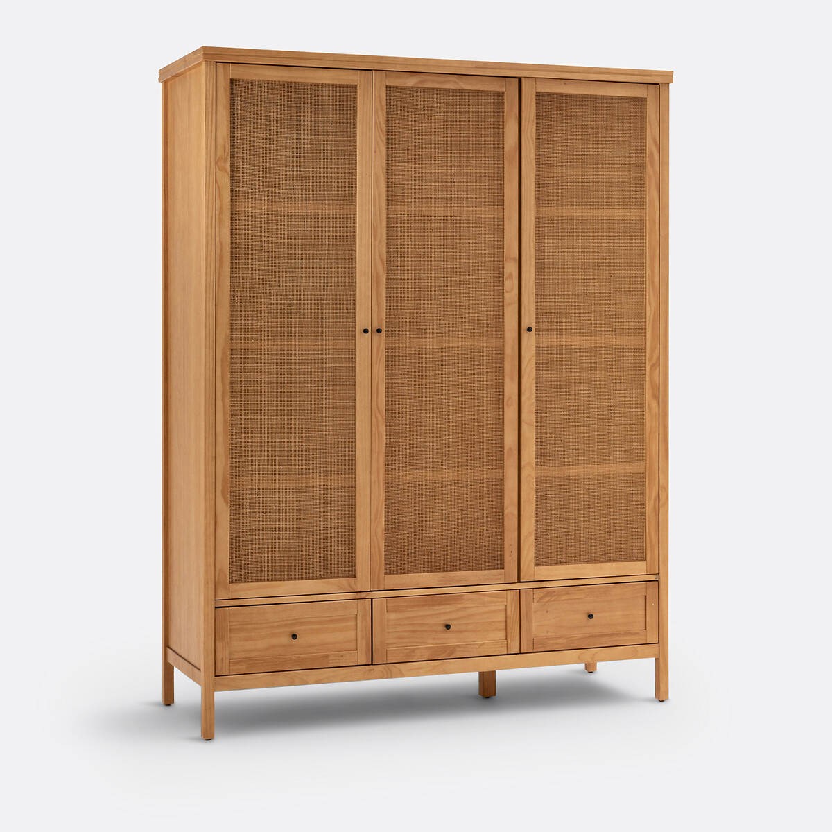 LA REDOUTE INTERIEURS<br>Armário com 3 portas em pinho maciço e rattan, Gabin