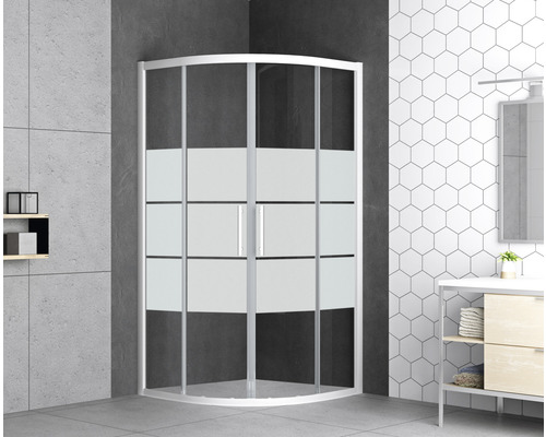 form&style MOOREA R550 ronde douche 90 x 90 cm, decor horizontale strepen, profielkleur wit