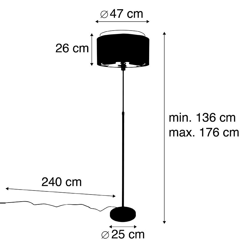 Moderne vloerlamp zwart met goud duo kap - Parte