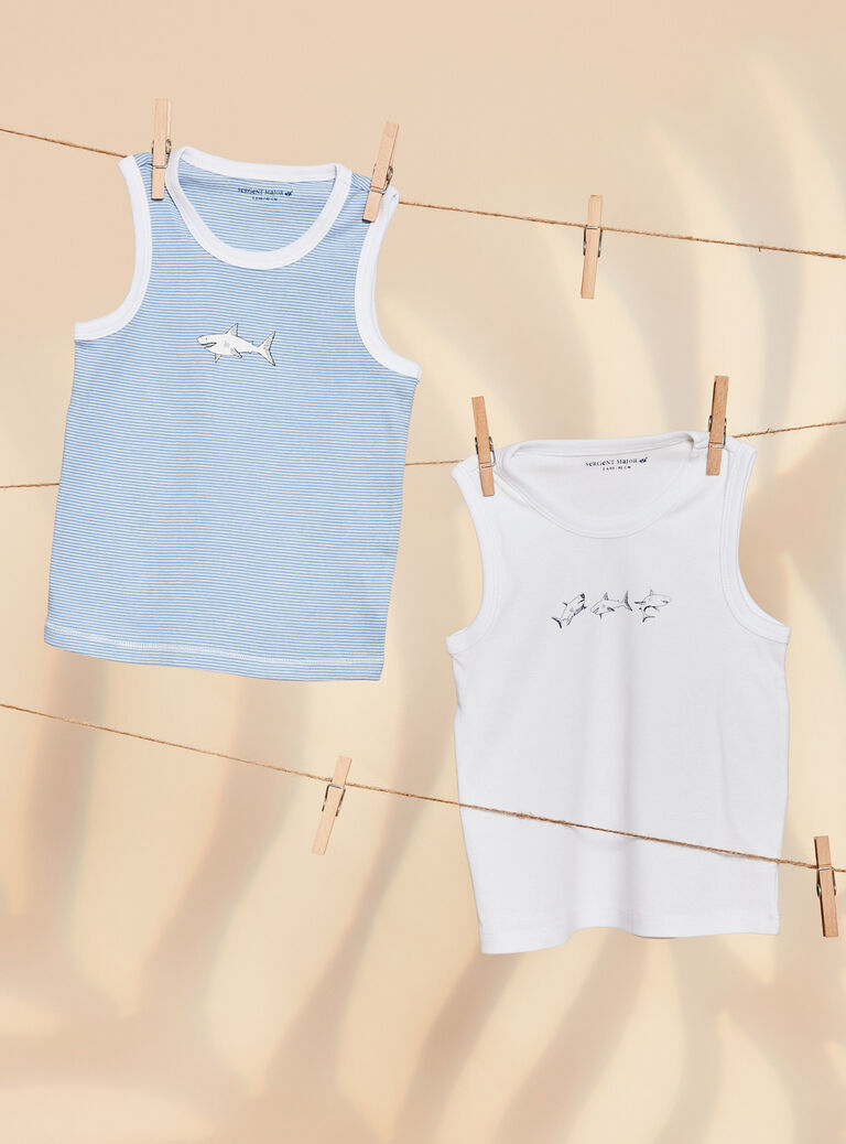 Lot de 2 débardeurs écrus en coton biologique thème requin