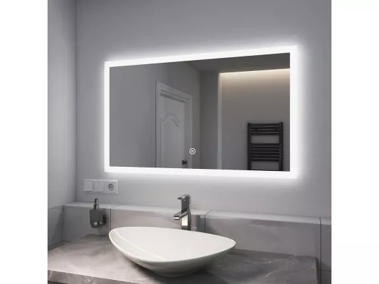 EMKE Miroir lumineux salle de bain 100x60cm, Miroir avec éclairage Miroir LED avec Interrupteur Tactile, Lumière Blanche Froide/Chaude/Neutre