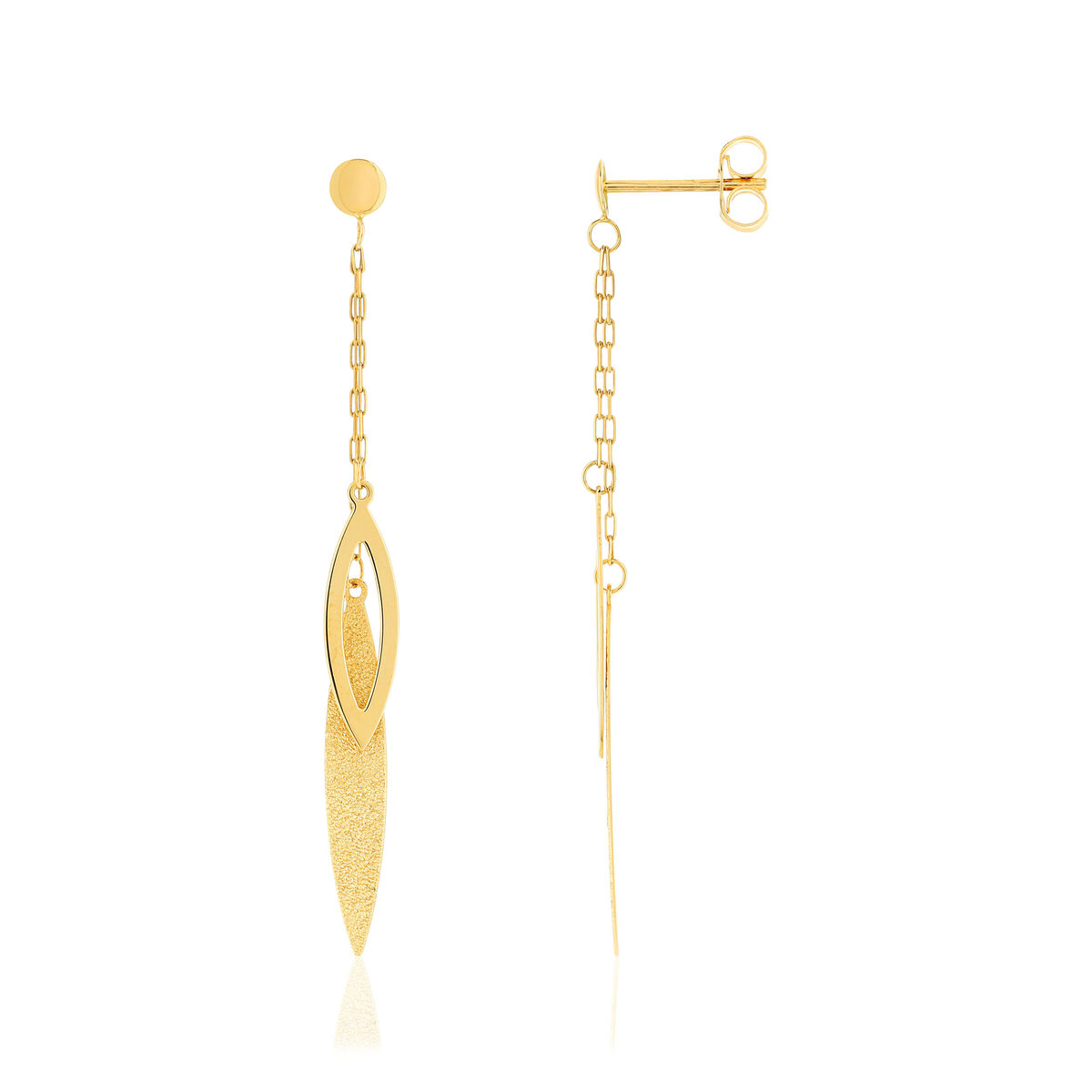 Boucles d'oreilles or jaune 750 motif feuille