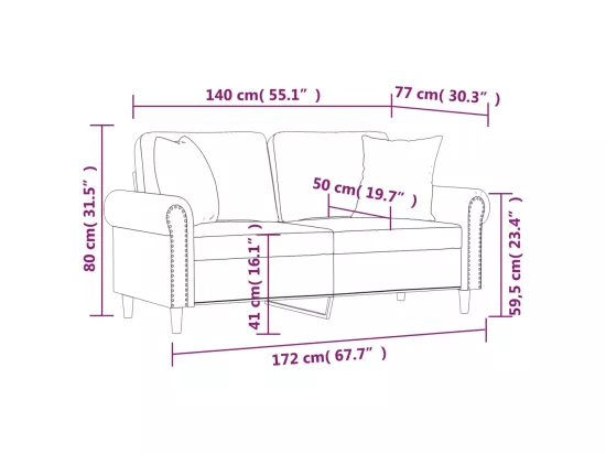 Canapé 2 places avec oreillers gris clair 140 cm velours