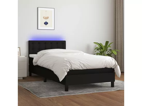 Sommier tapissier avec matelas et LED Noir 90x190 cm Tissu
