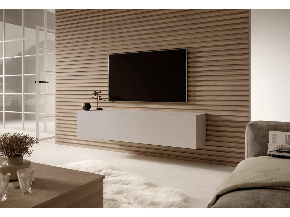 Meuble TV - 140 cm - taupe (gris-beige) - BISIRA