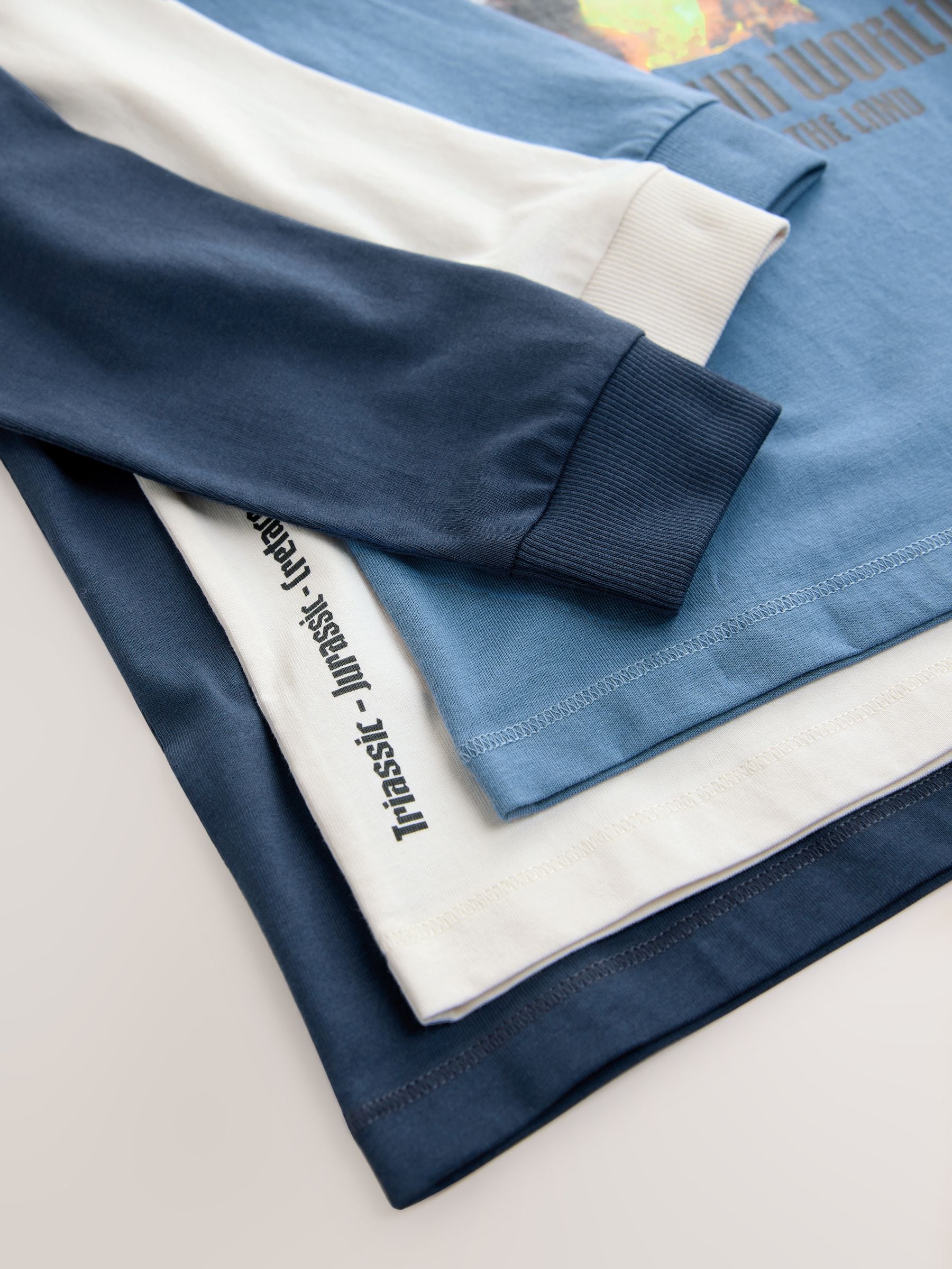 Marineblauw/blauw/ecru dinosaurus - Bedrukte T-shirts met lange mouwen verpakking van 3 (3 - 16 jr)