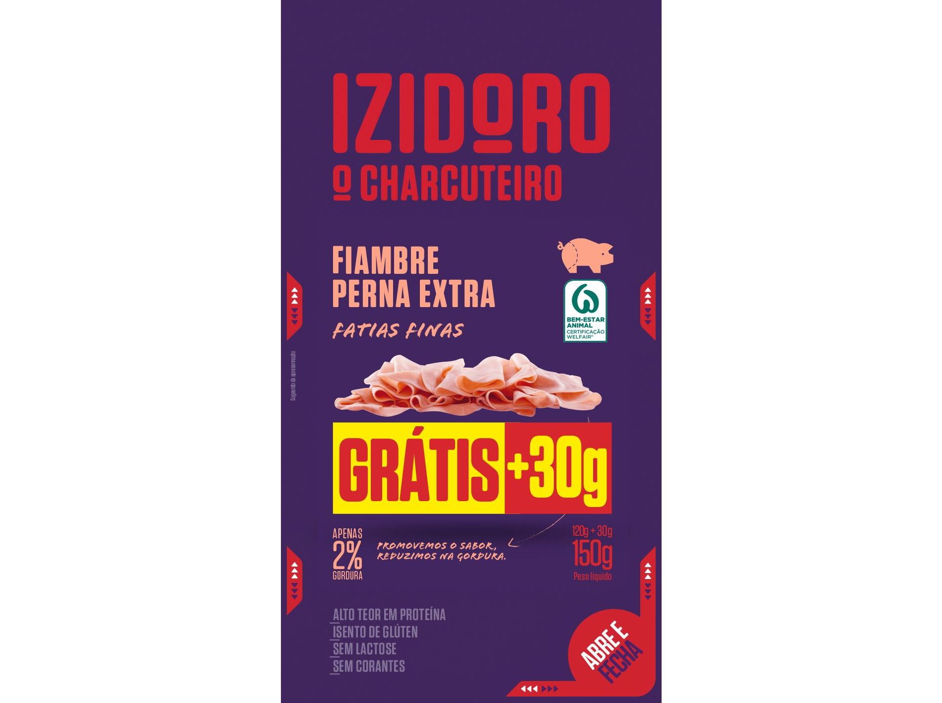FIAMBRE DA PERNA EXTRA IZIDORO FATIAS FINAS 120G 30G