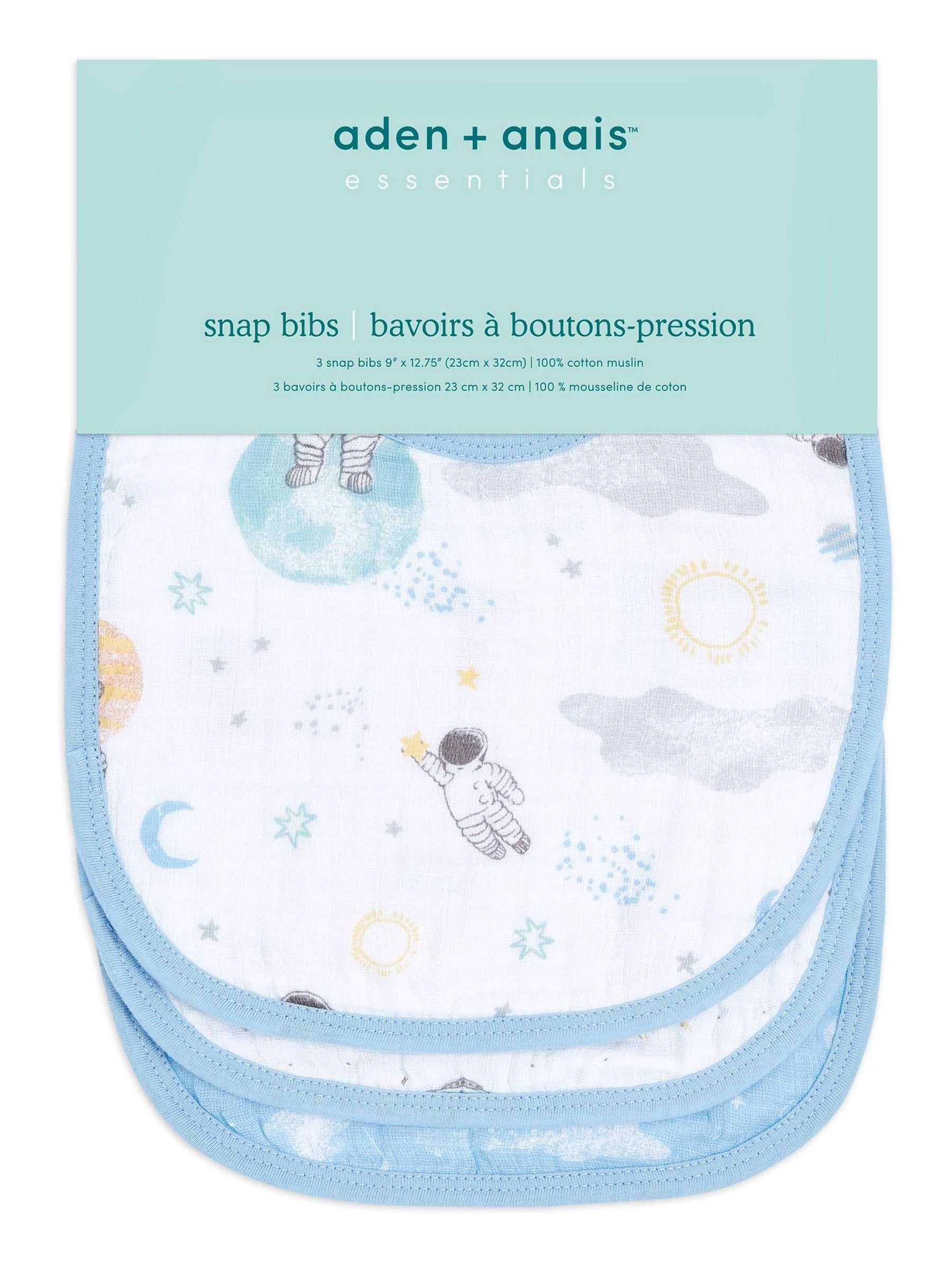 aden + anais Essentials Space Explorers 100% katoenen mousseline Baby slabbetjes met drukknopen 3 verpakking