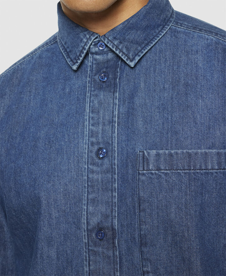Knowledge Cotton Apparel Loose denim shirt - GOTS/Vegan Dark blue denim