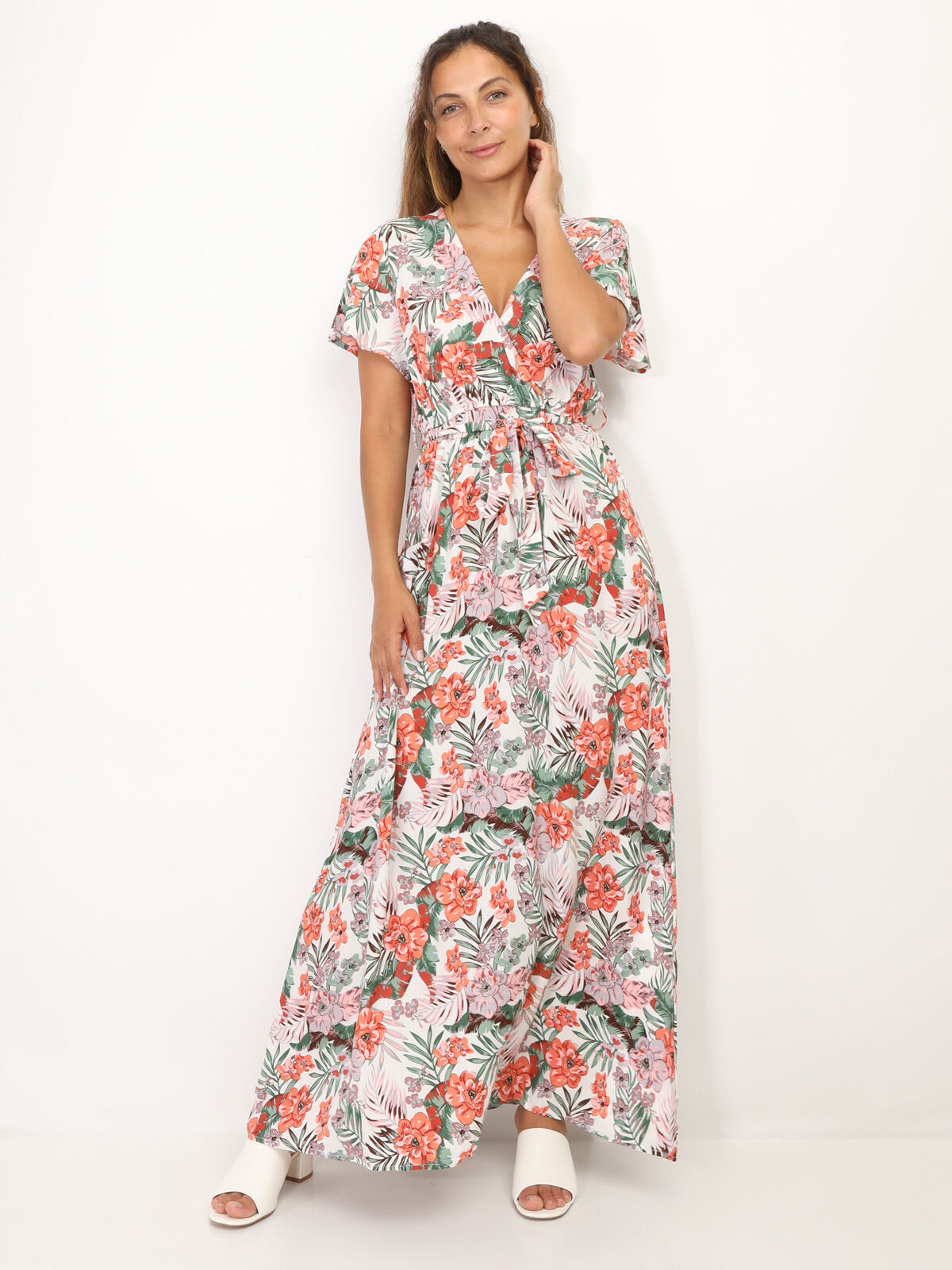 Robe cache coeur à motif fleurs- Blanc