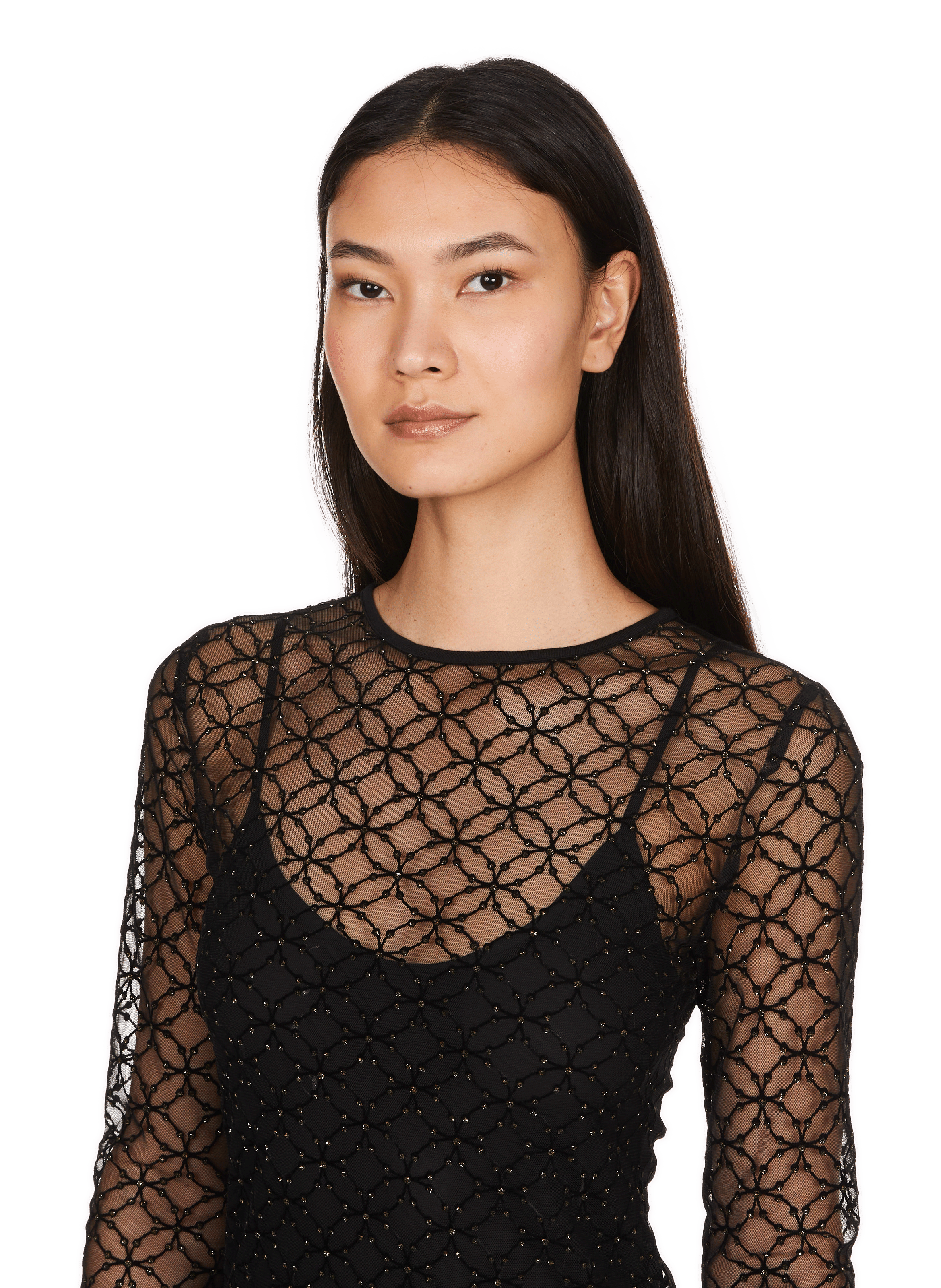 VERIL - Robe longue en tulle et strass | Noir
