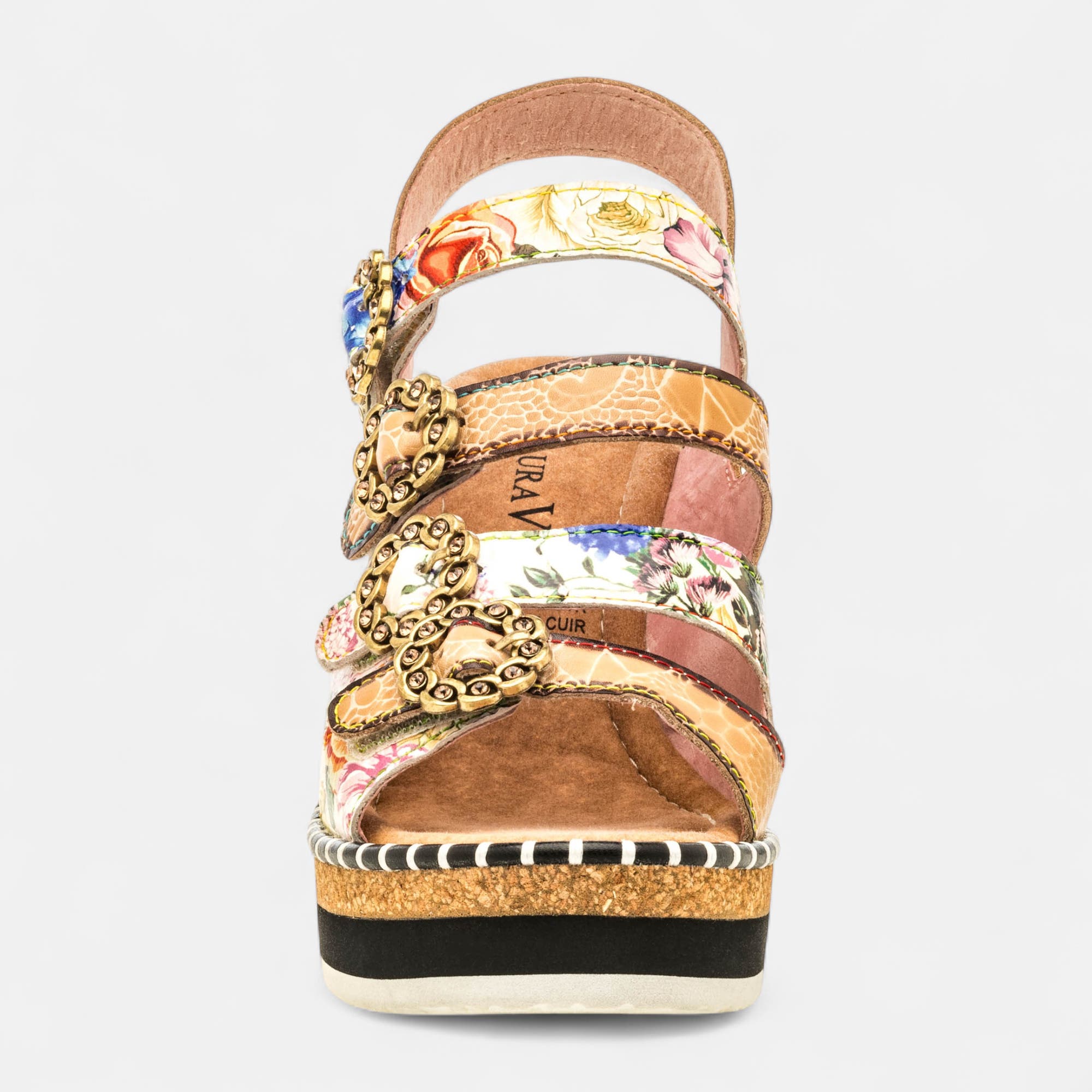 Nu-pieds à talon Femme en cuir beige