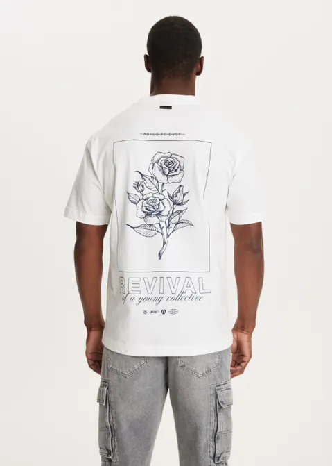 T-shirt met print roos wit (WIT)