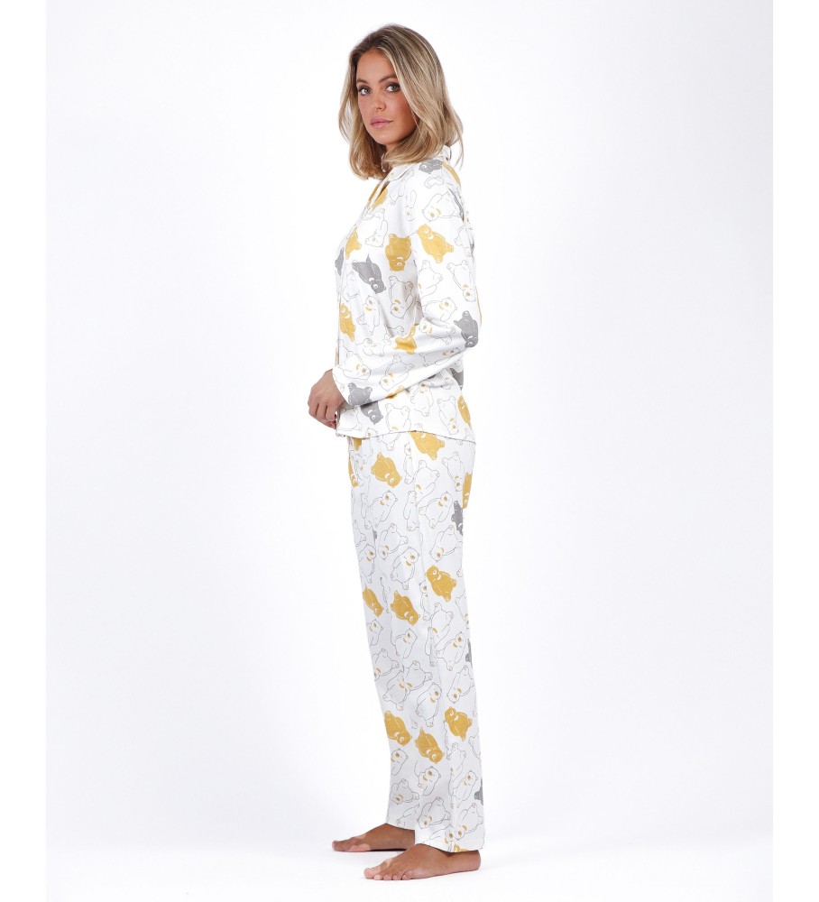 Pijama Admas de manga comprida aberto, modelo Warm Hugs, branco.
