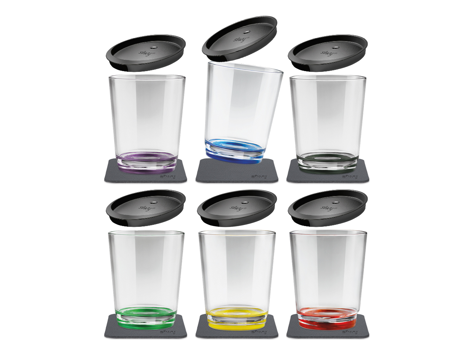 Silwy 6-delige set multicolour magnetische drinkbekers met deksel