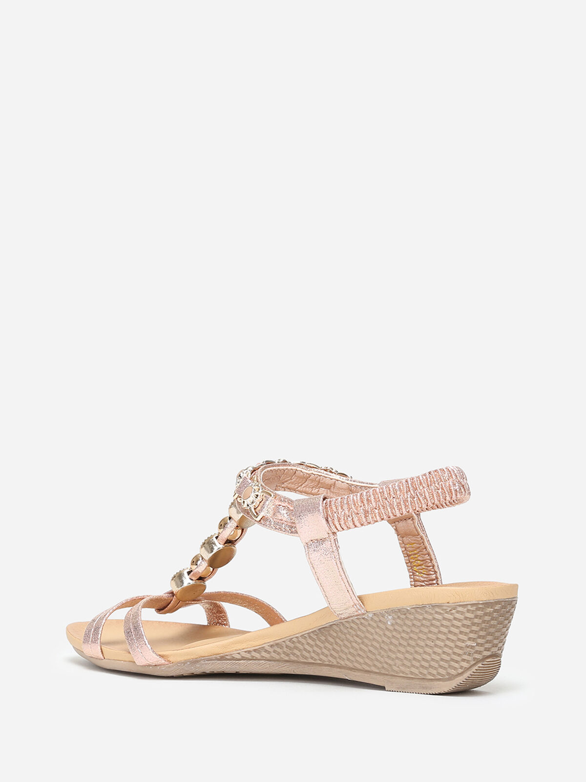 Sandales compensées rose doré à perles dorées Doré rose- Doré rose