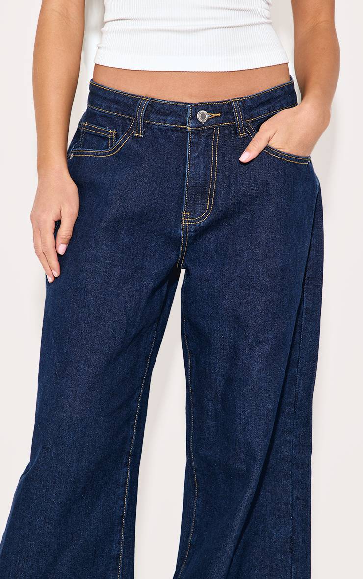 Bleu Indigo Jean Boyfriend Taille Basse À Jambe Large