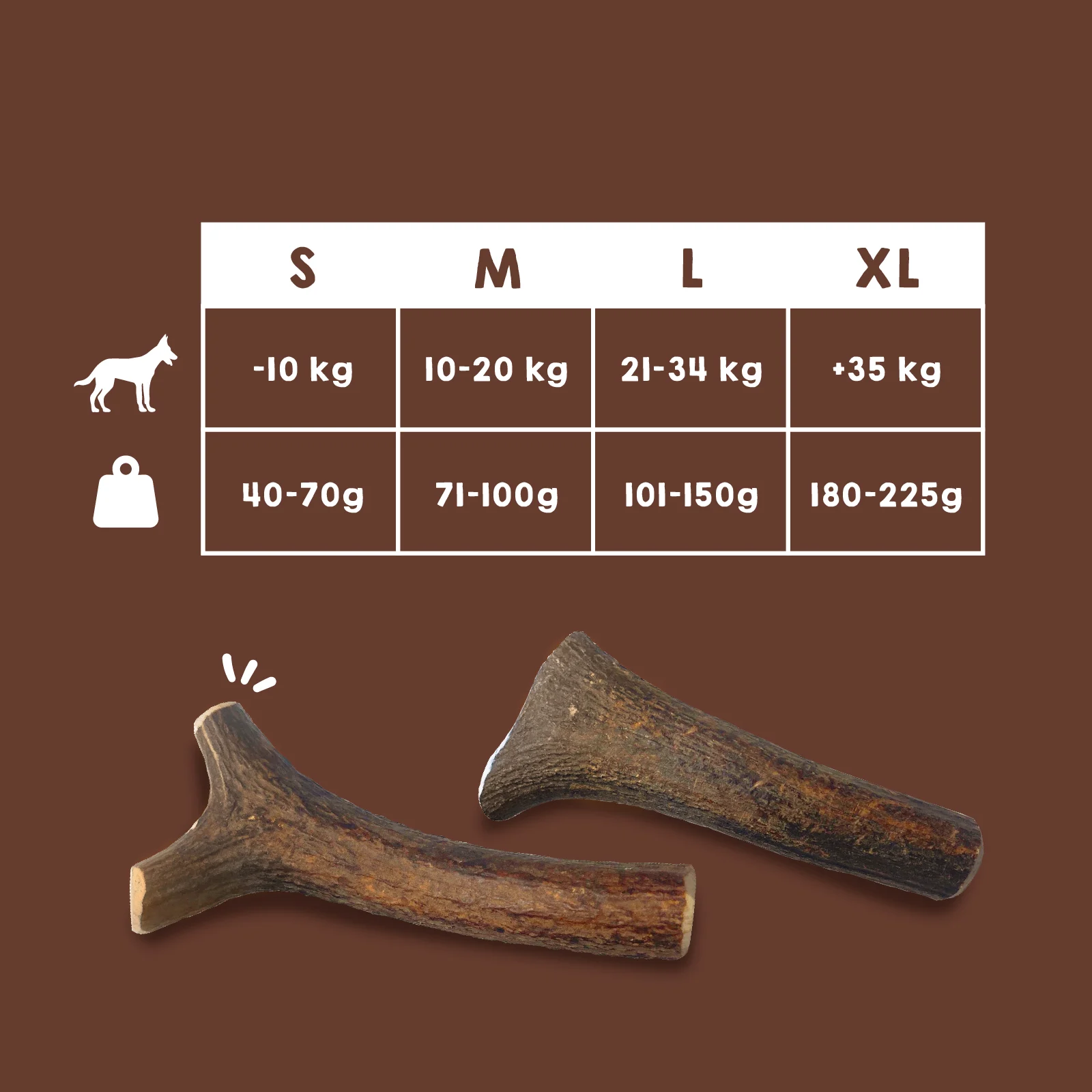 Chifre de veado natural. Tamanho G - 100-150 g. 1 unidade. Brinquedo para cães. MAIKAI PETS