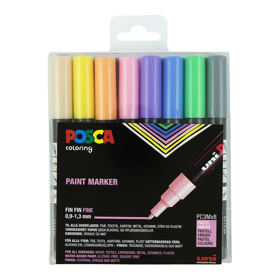 Posca - PC3M - Fin Tip Tusser -Pastel, 8 stk