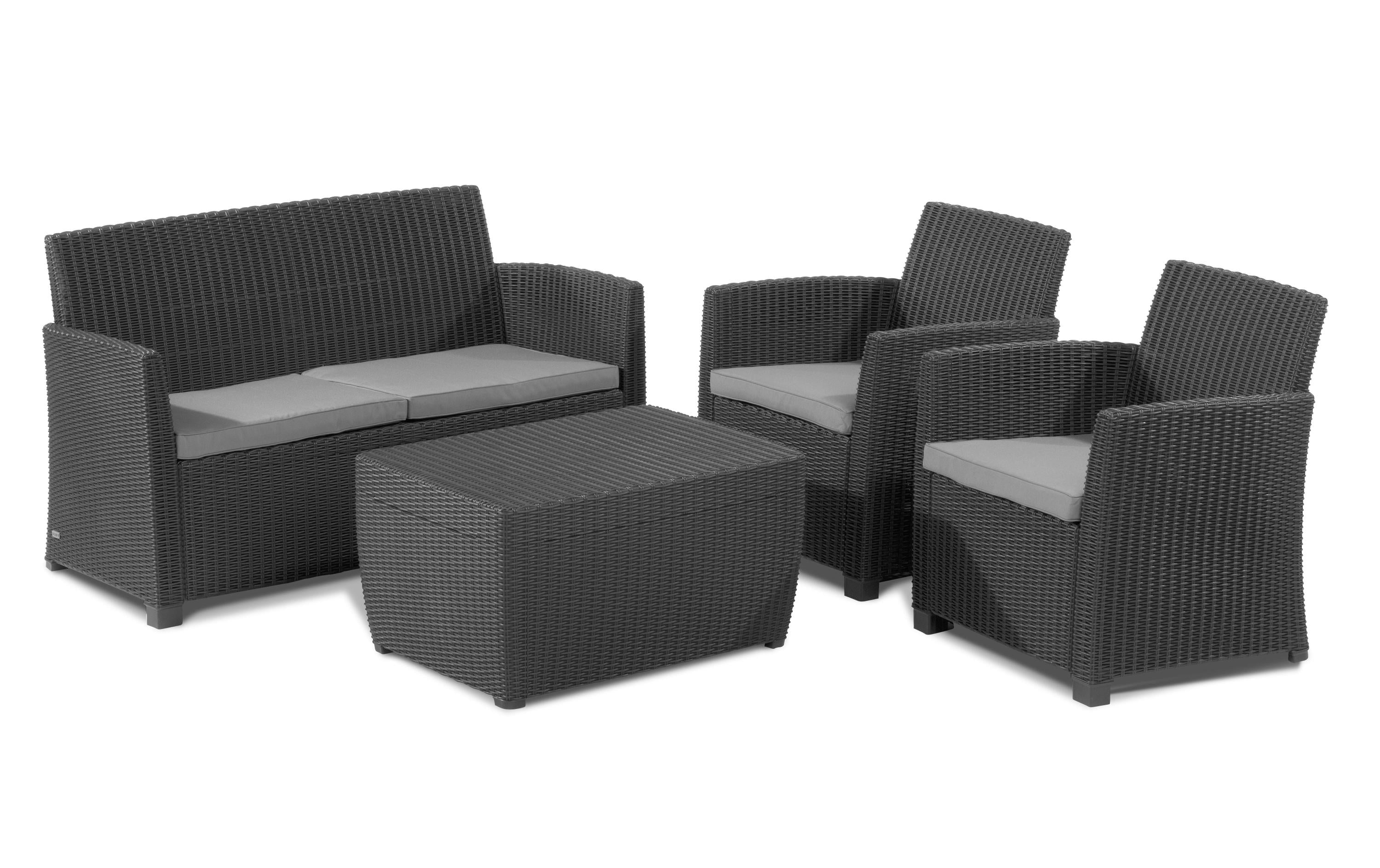 Mia Lounge Set (Corona) inkl. Kissenbox graphit<br>Loungeset im Korbdesign