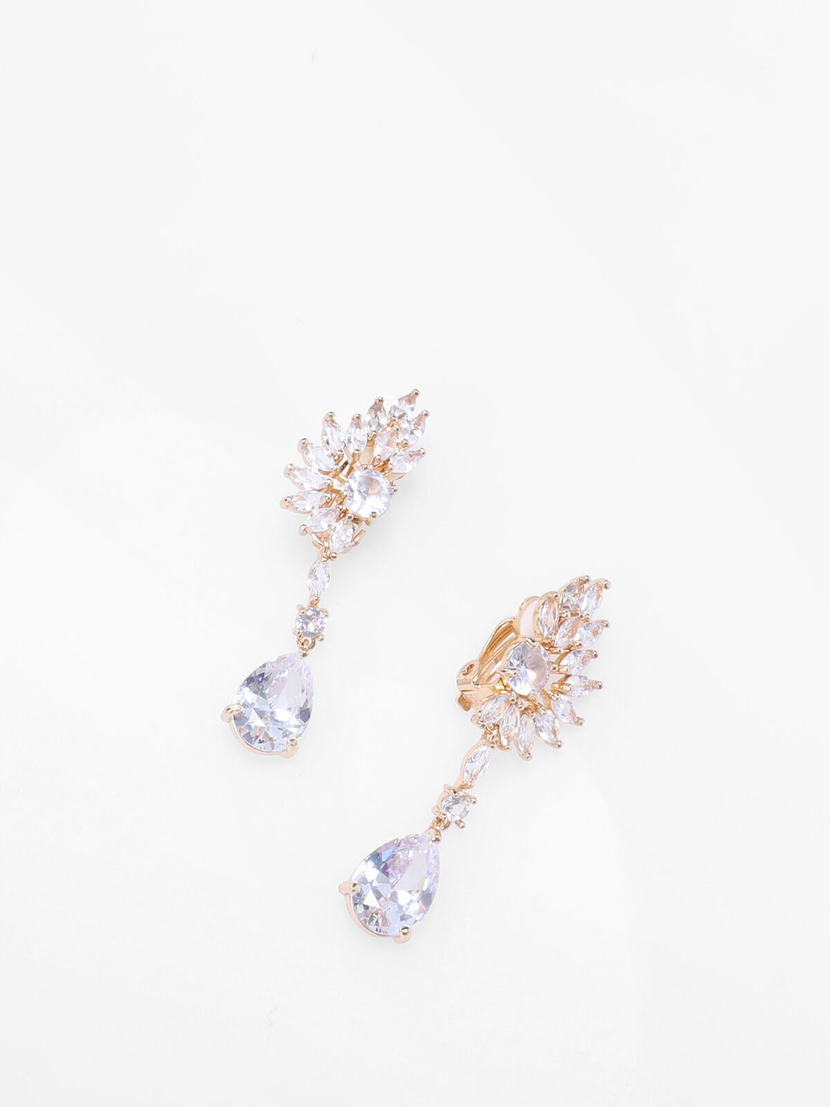 Boucles à clips pendantes à fleur strassée- Doré