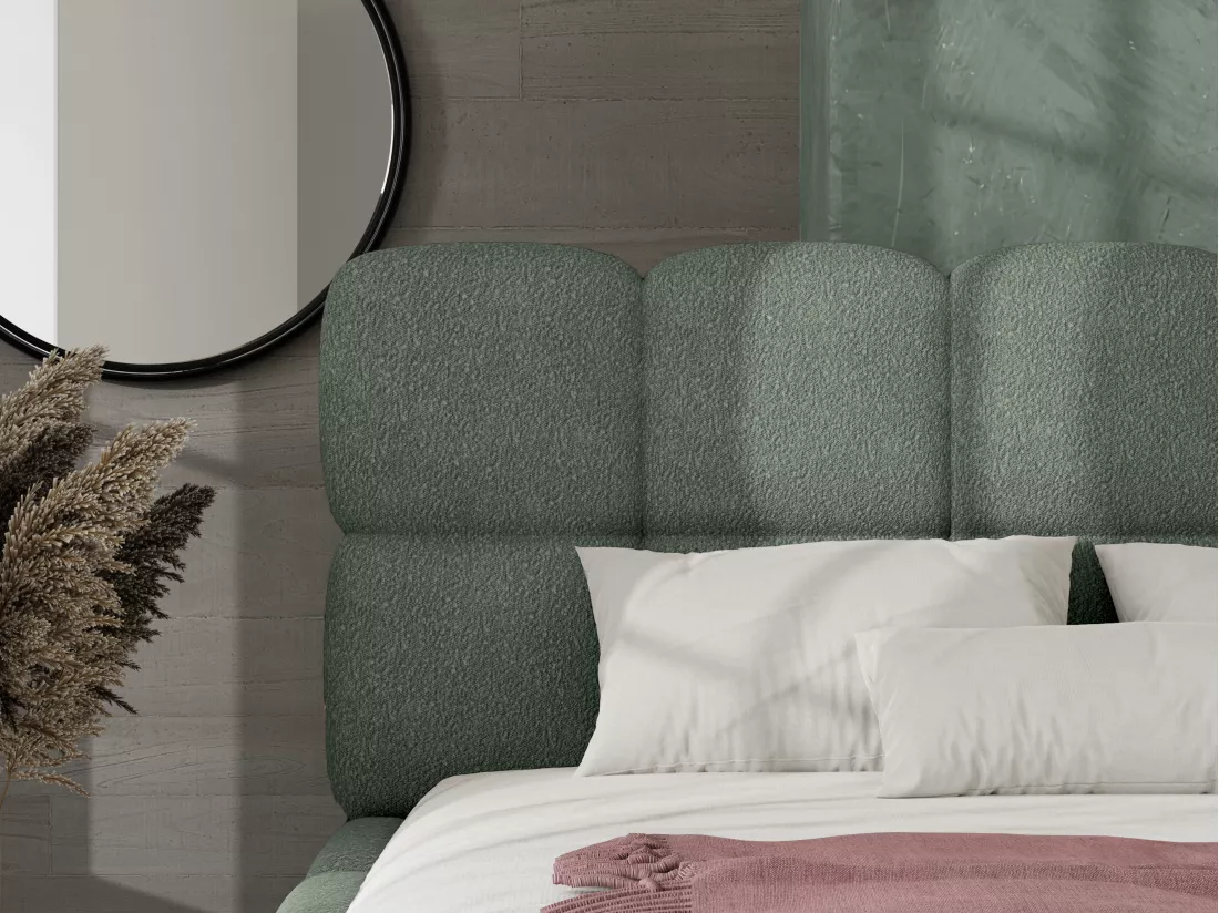 Lit coffre 180 x 200 cm - Tissu bouclette - Vert amande - DAMADO de Pascal Morabito
