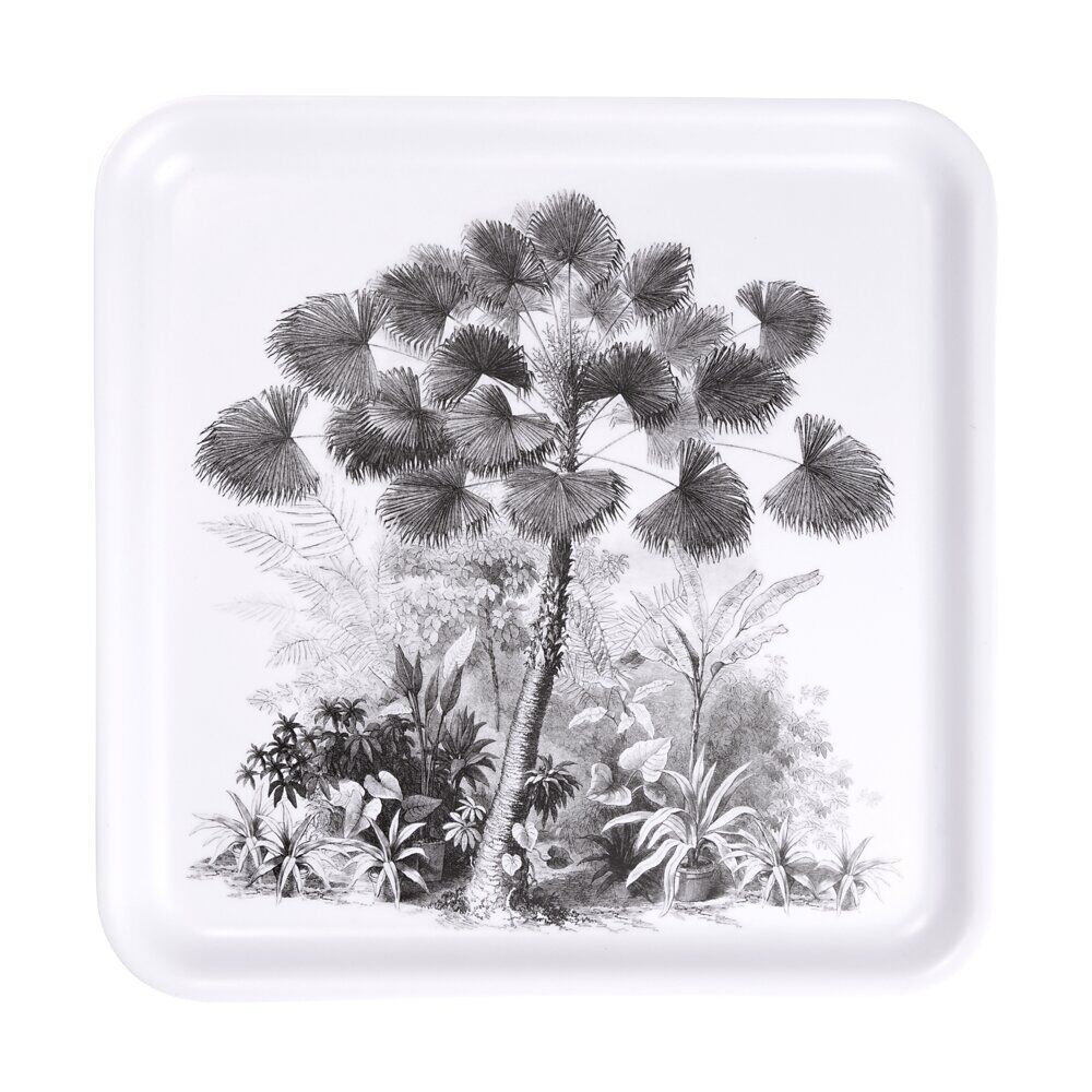 Plateau carré mélaminé motif arbre gris et blanc 33x33cm