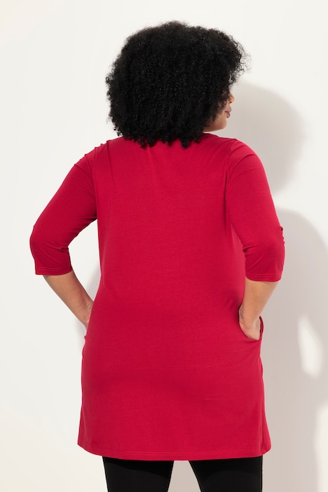 Longshirt, Ziernähte, A-Linie, V-Ausschnitt, 3/4-Arm